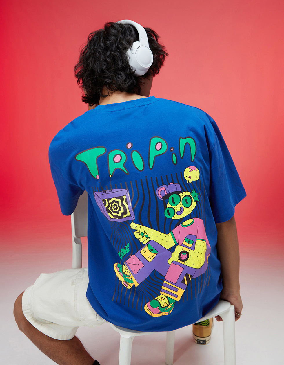 Tripin Royal Blue Oversized Puff Printed Exclusive T-shirt