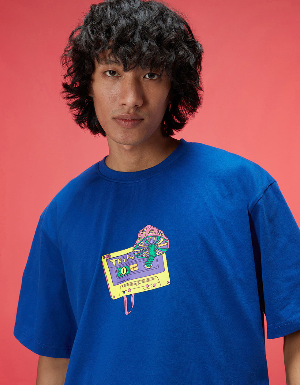 Tripin Royal Blue Oversized Puff Printed Exclusive T-shirt