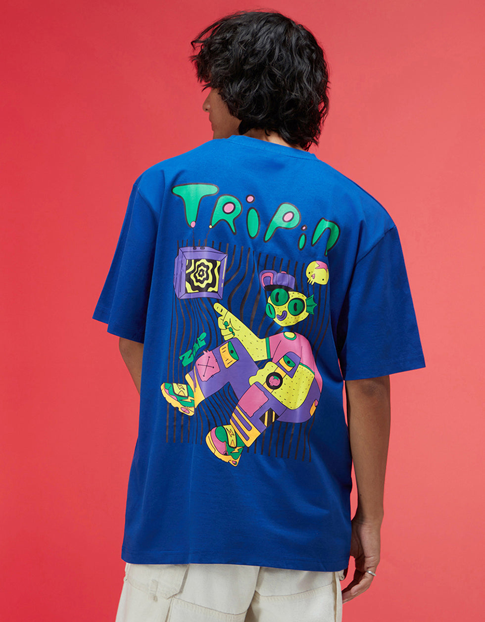 Tripin Royal Blue Oversized Puff Printed Exclusive T-shirt