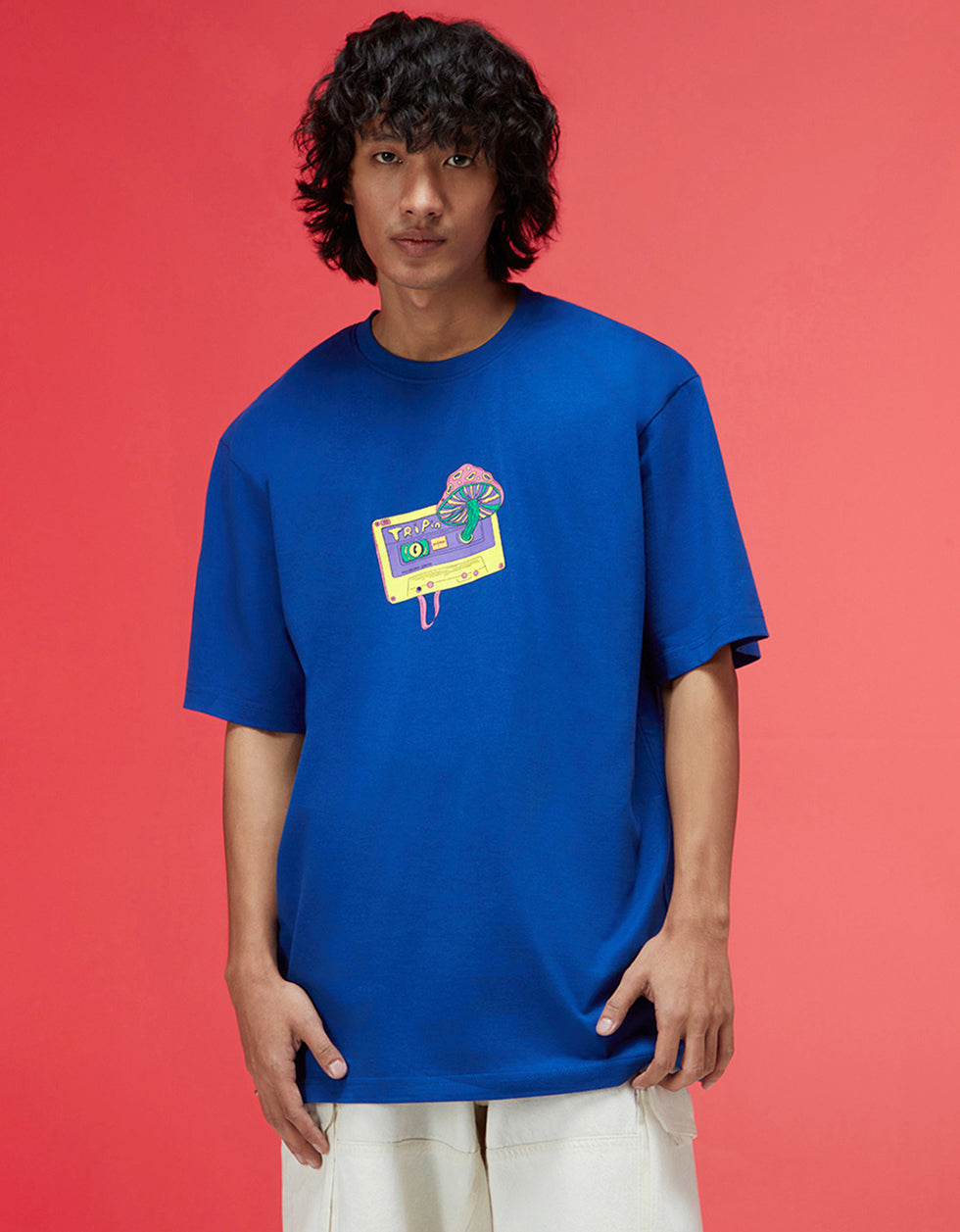 Tripin Royal Blue Oversized Puff Printed Exclusive T-shirt
