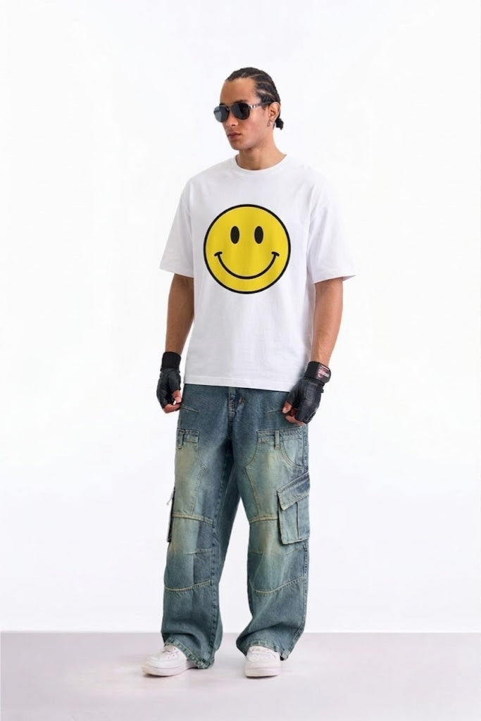 Smiley Originals White 100% Supima Cotton Oversized T-shirt