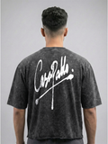 Barbed Black Acid Wash Unisex Cropped Boxy-Fit Tshirt