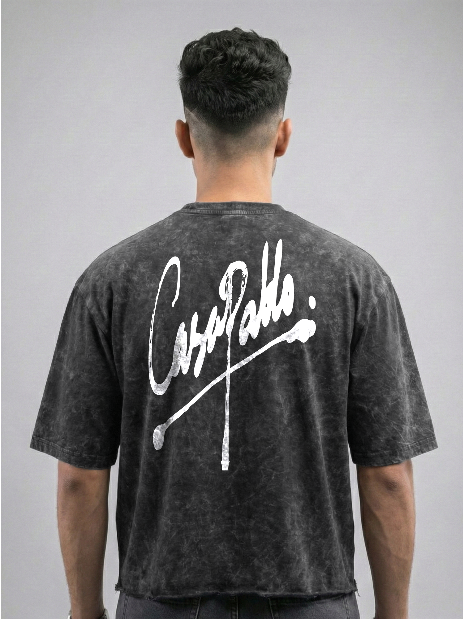 Barbed Black Acid Wash Unisex Cropped Boxy-Fit Tshirt