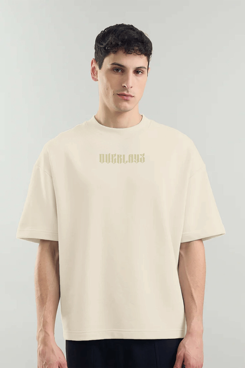 Gold Shield Wings Embroidered Beige Oversized Fit T-Shirt