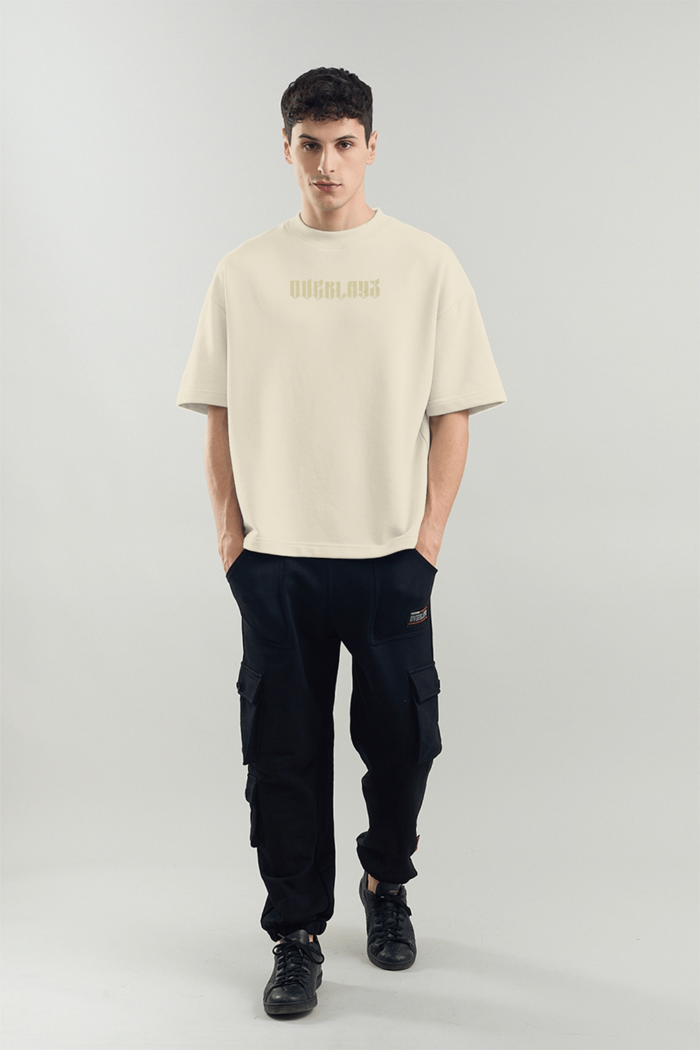 Gold Shield Wings Embroidered Beige Oversized Fit T-Shirt