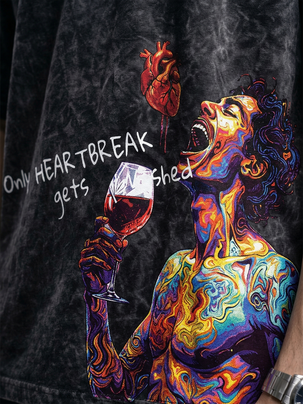 Broken Pour Unisex Black Acid Wash Tshirt