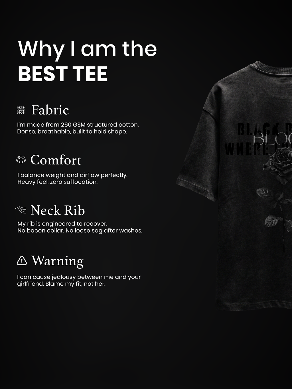 Dark Rose Tshirt - Black