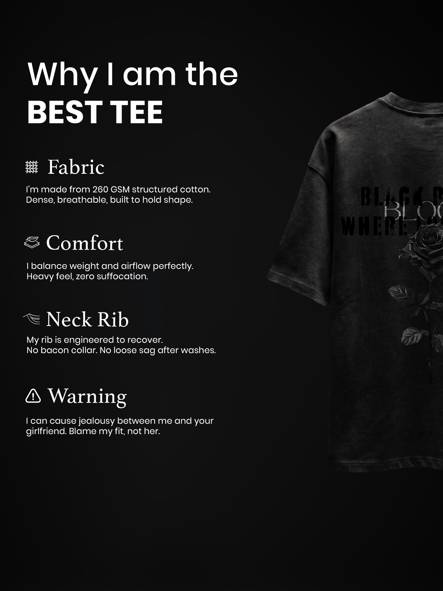 Dark Rose Tshirt - Black