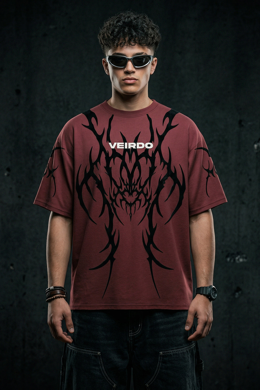 Veirdo Maroon Flock Printed Exclusive T-shirt Supreme Edition