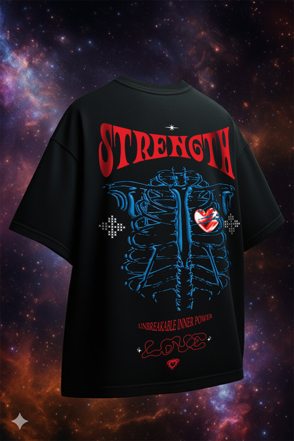 Strenght Black Oversized Puff Printed Exclusive T-shirt