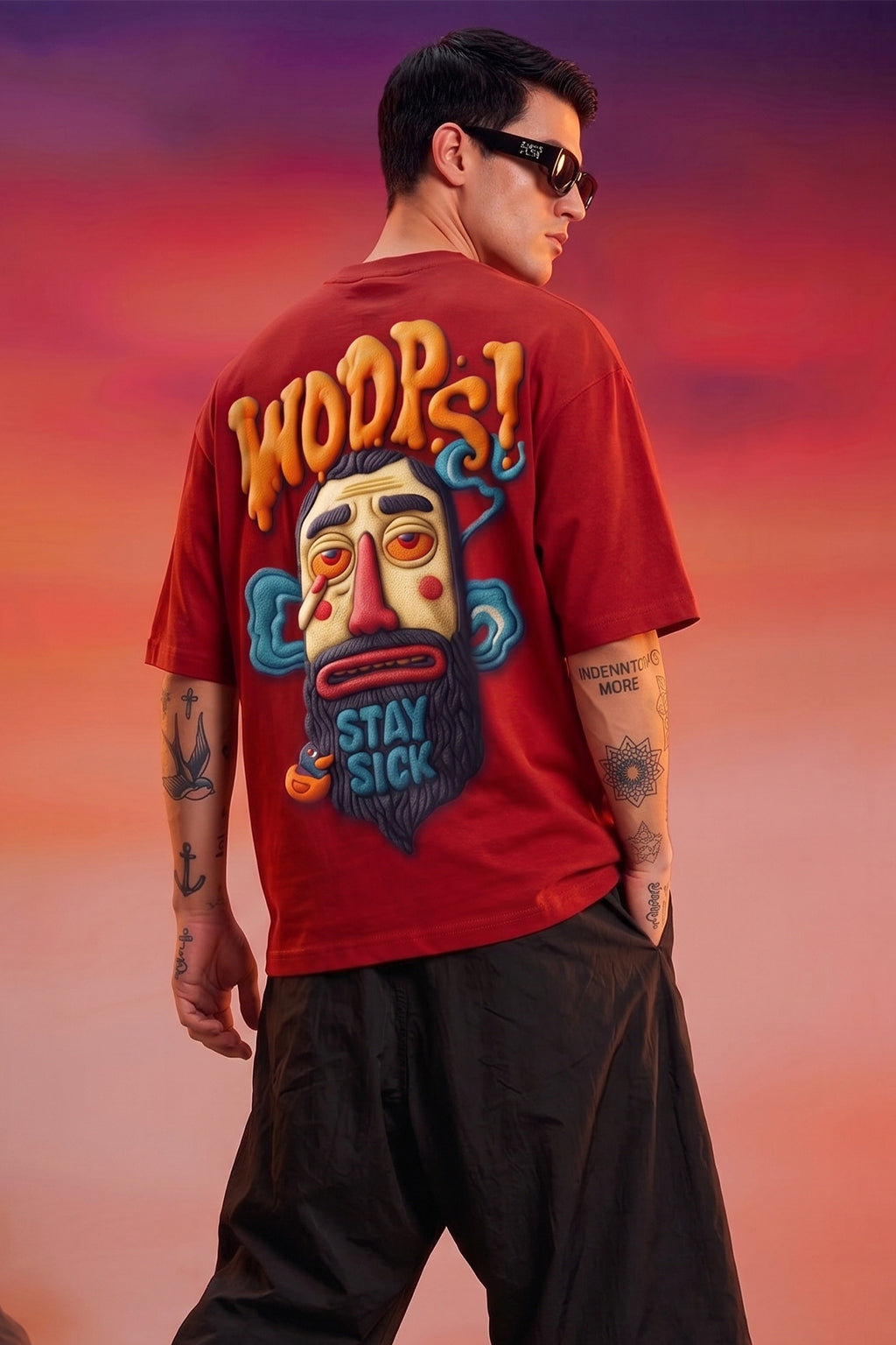 Stay Sick Red Oversized Puff Printed Exclusive T-shirt