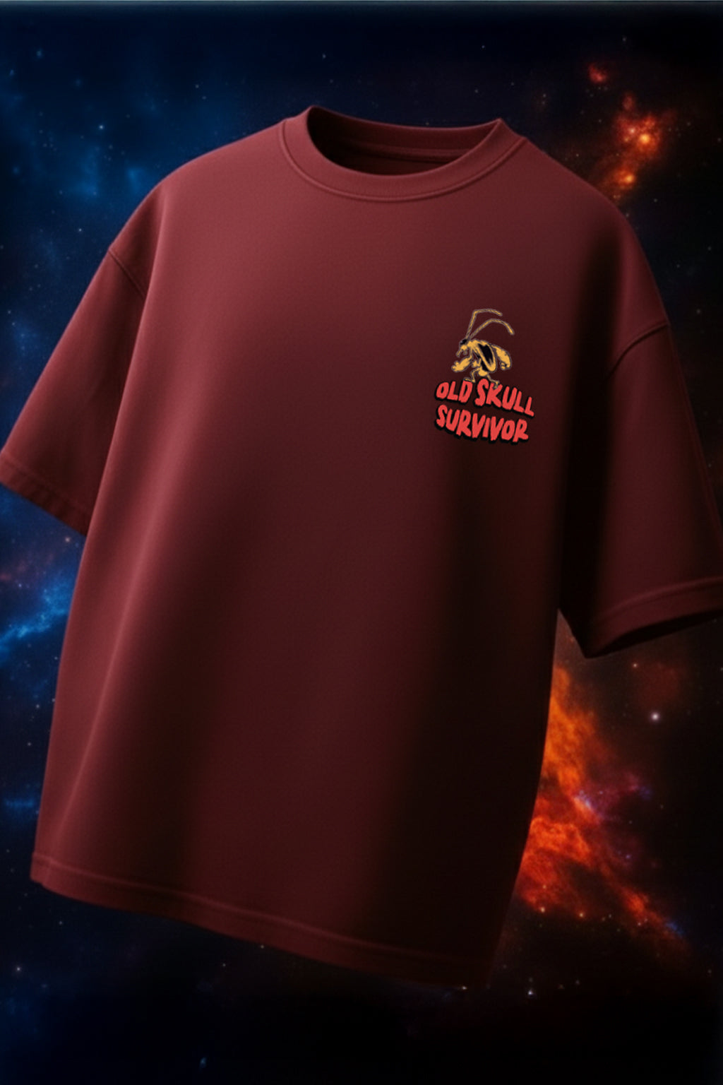 It's Alive Maroon Oversized Puff Printed Exclusive T-shirt