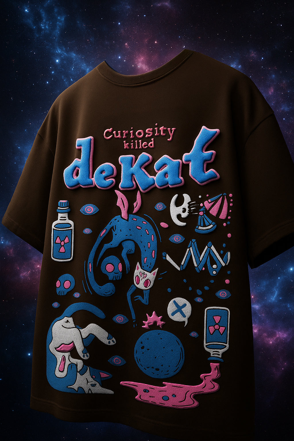 Curiosity Brown Oversized Puff Printed Exclusive T-shirt