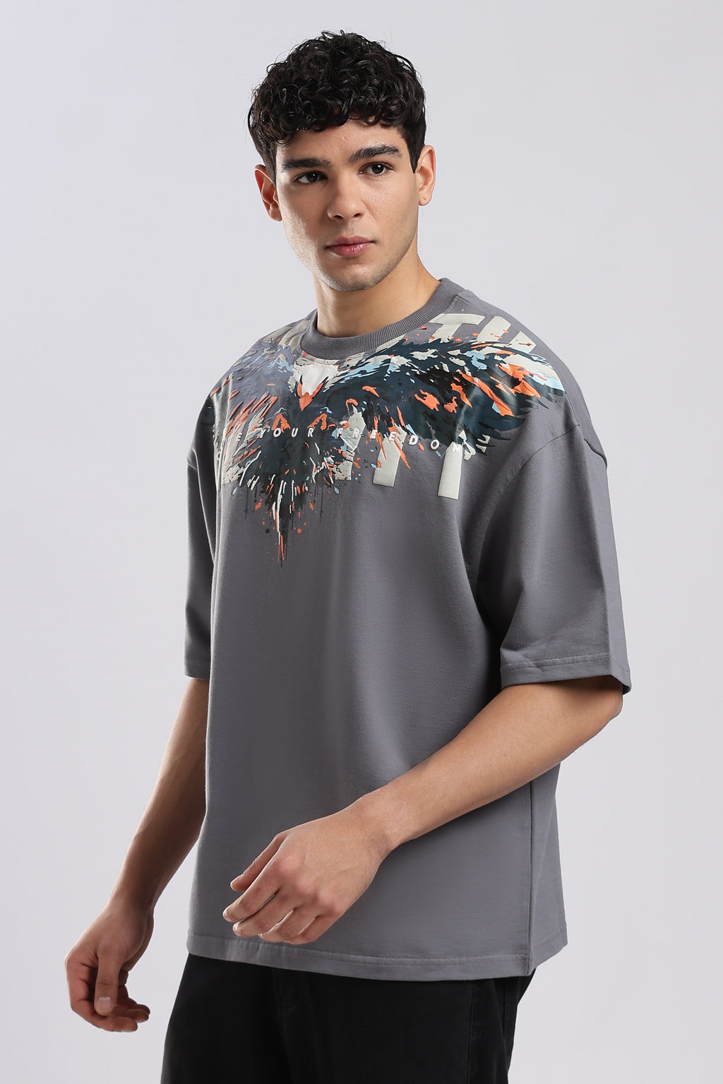 Grey Blazing Hawk Oversized T-shirt