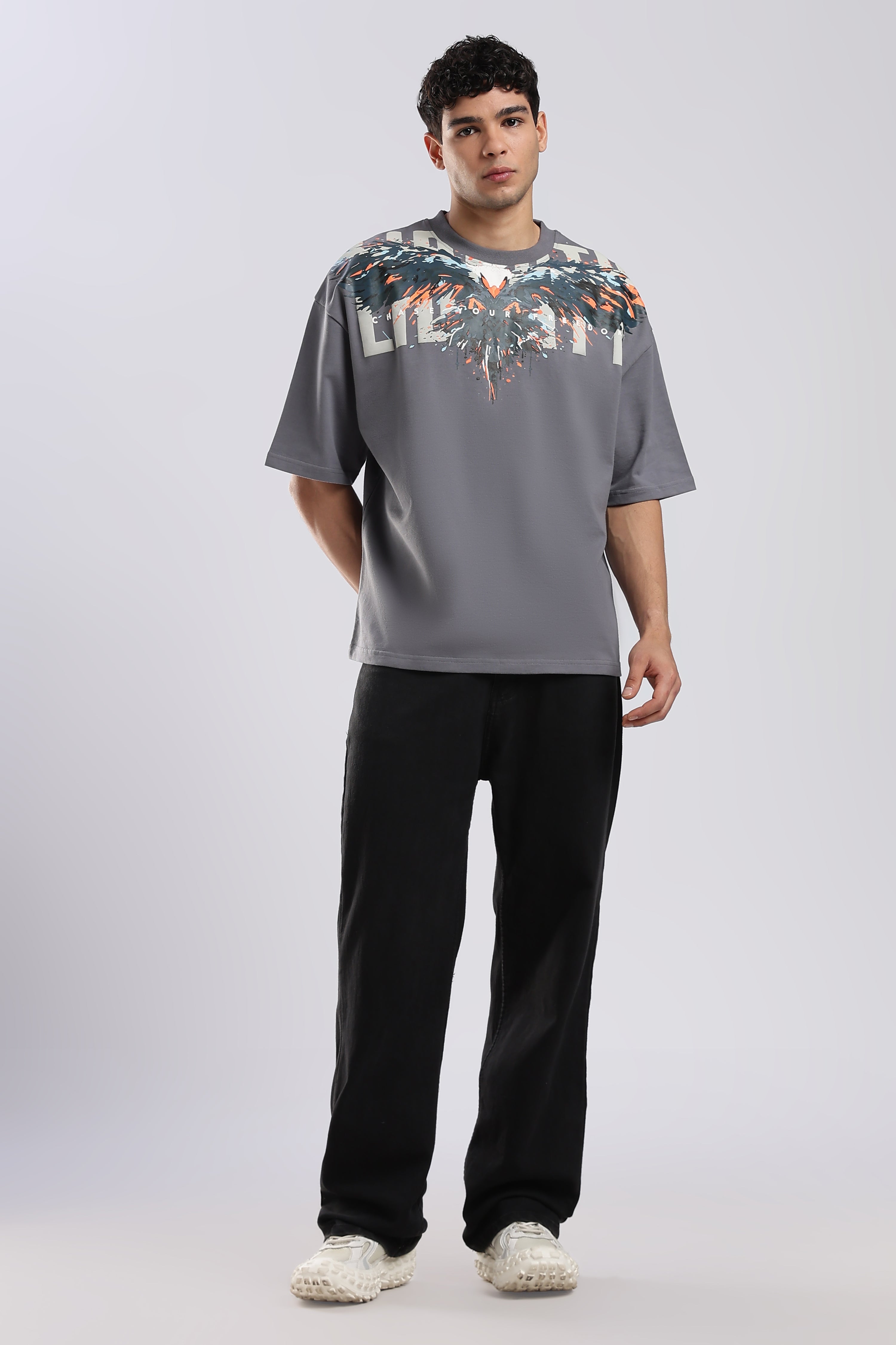 Grey Blazing Hawk Oversized T-shirt