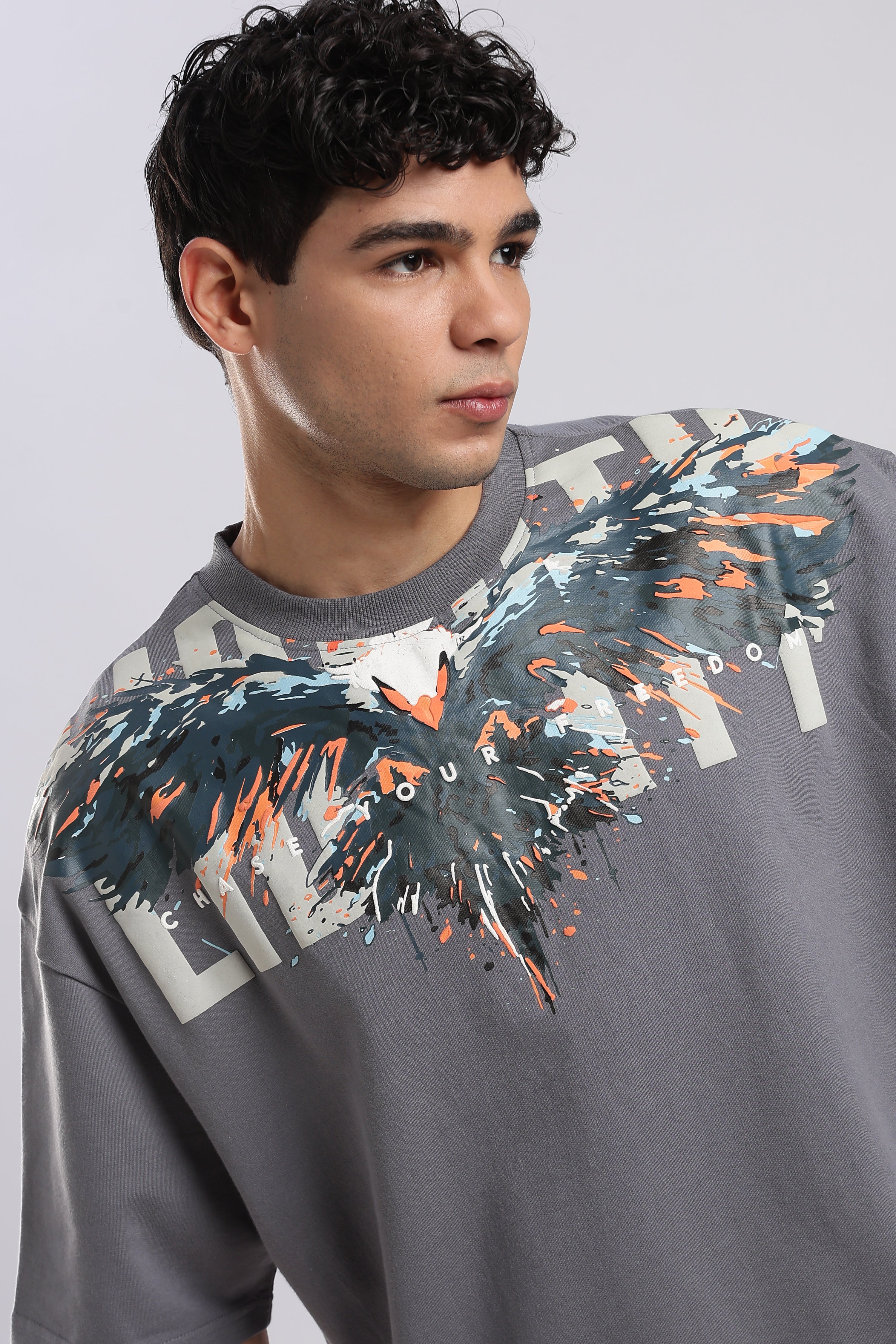 Grey Blazing Hawk Oversized T-shirt