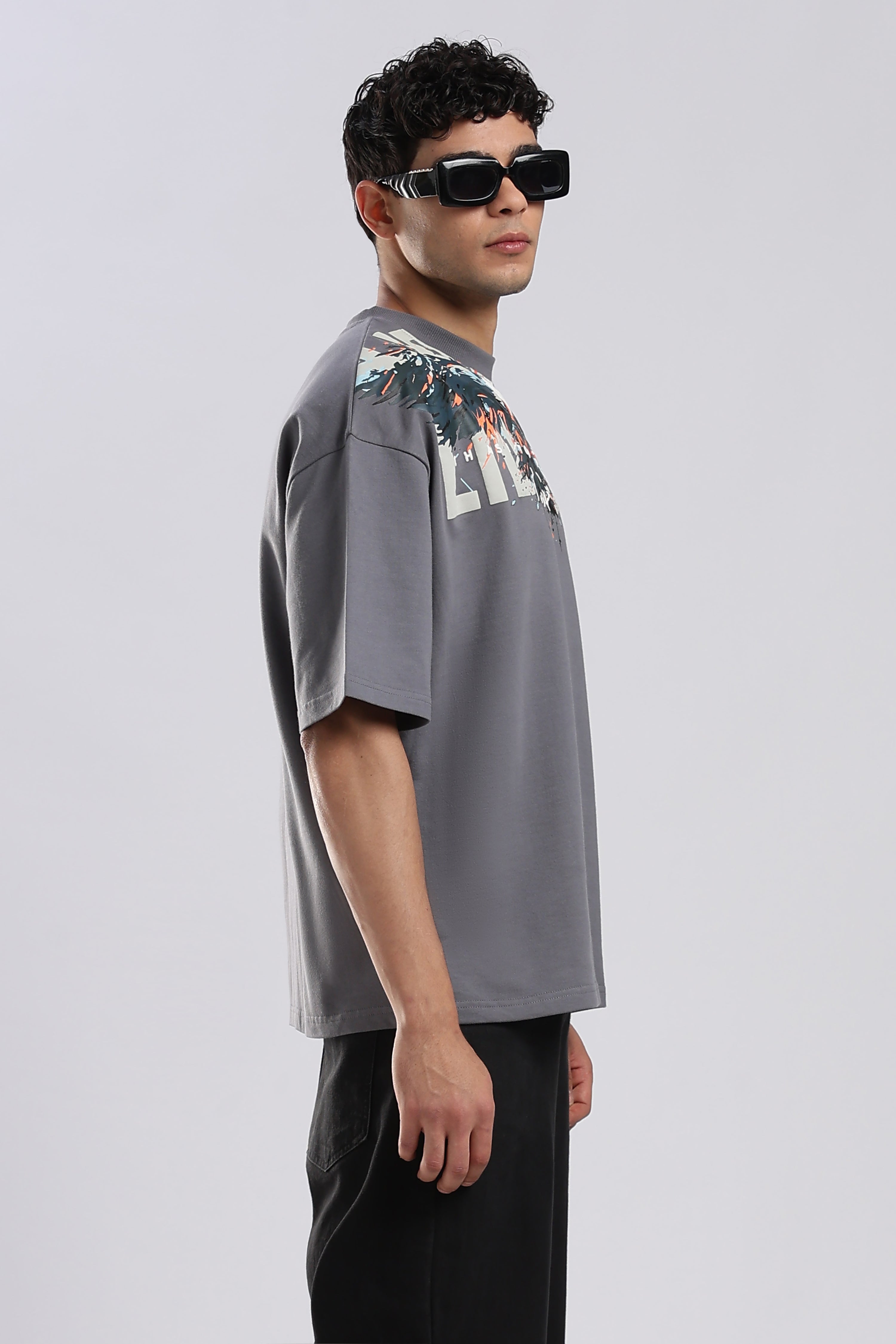 Grey Blazing Hawk Oversized T-shirt