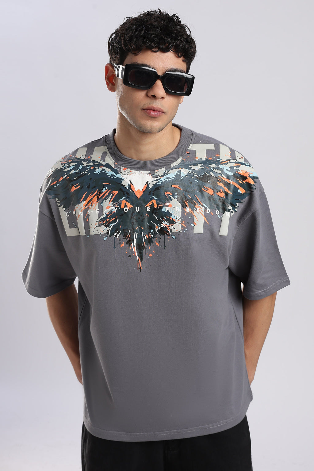 Grey Blazing Hawk Oversized T-shirt