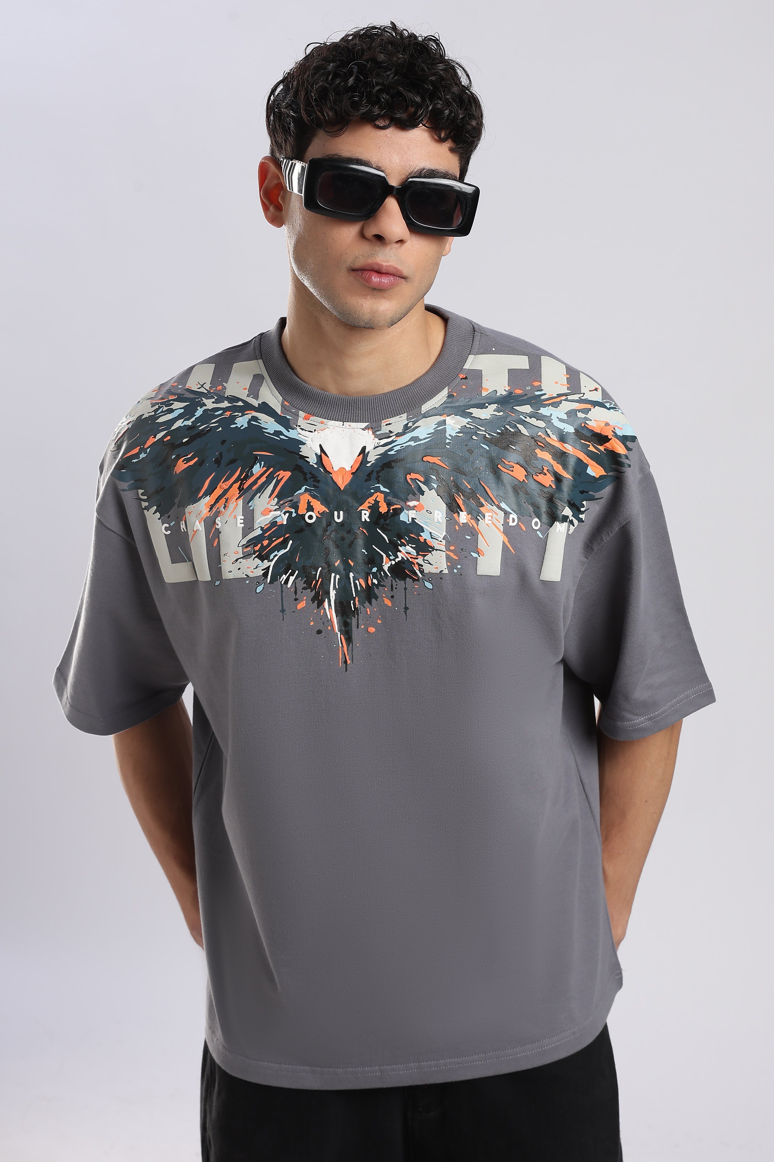 Grey Blazing Hawk Oversized T-shirt