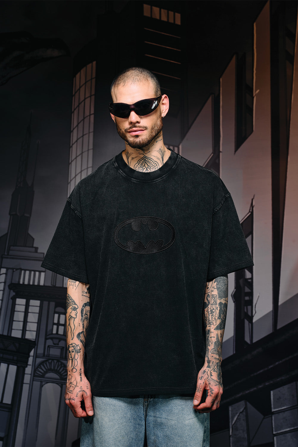 Bat Emblem Faded Oversized T-shirt