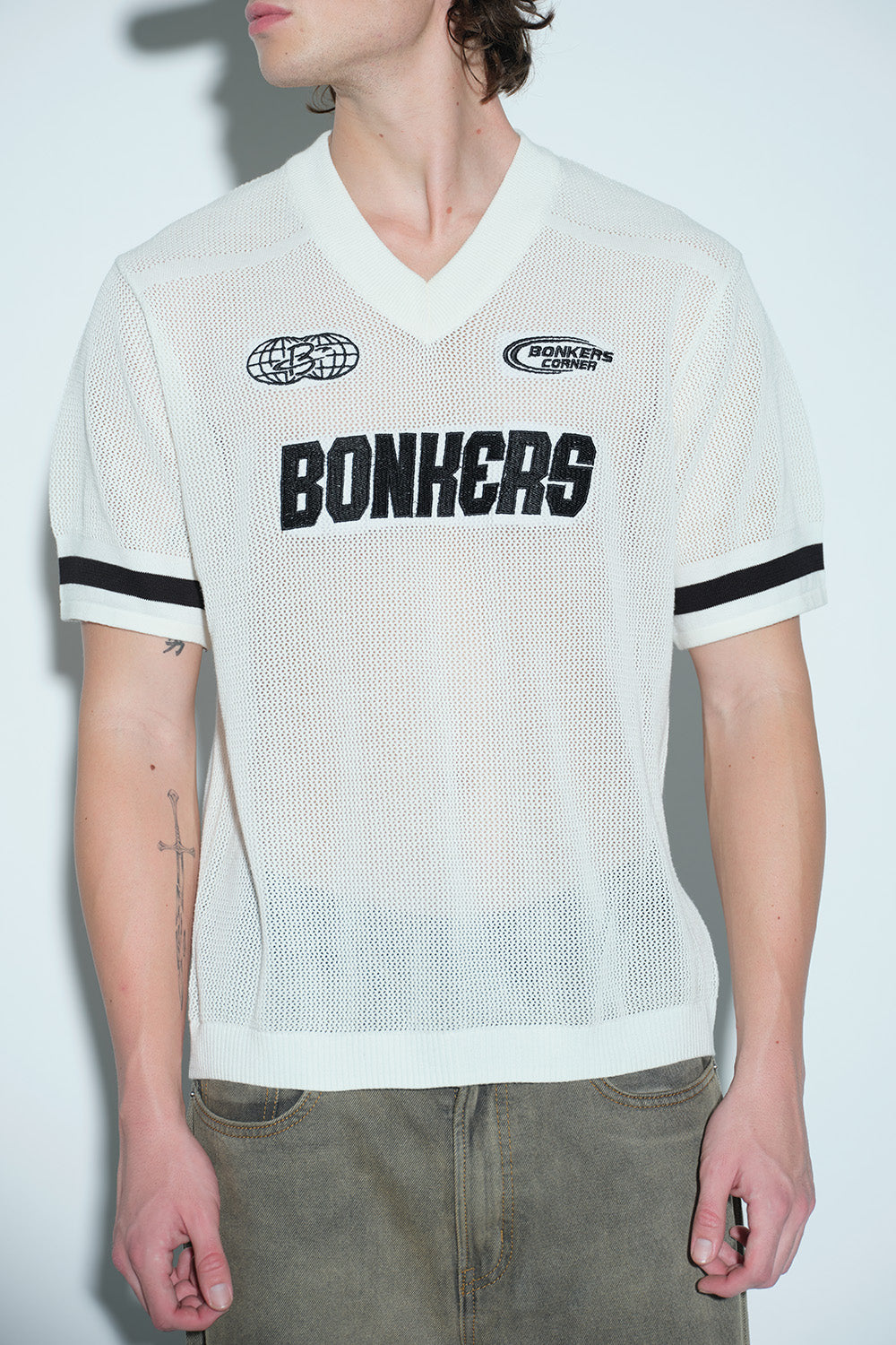 Retro Soccer White Knit Jersey