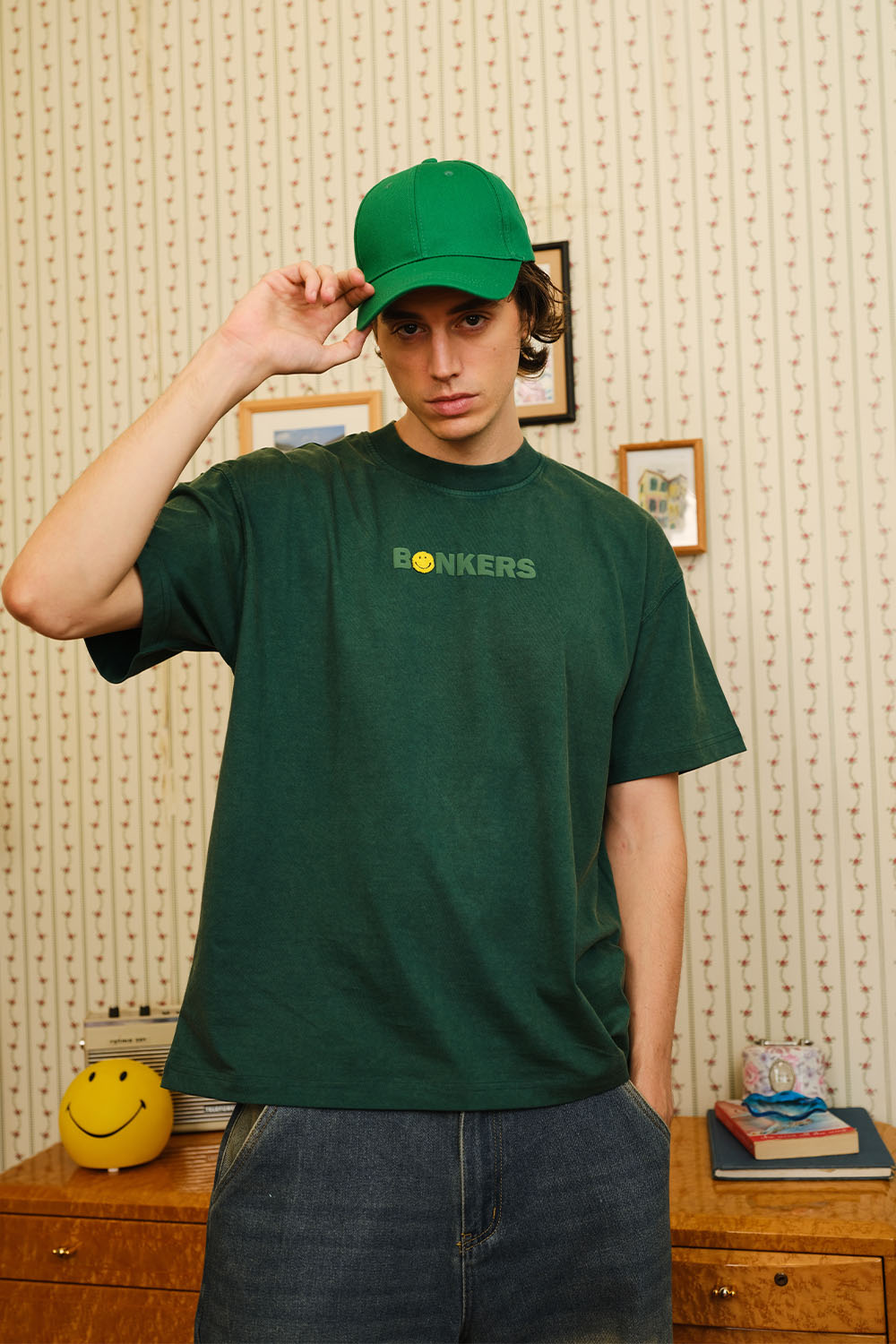 Bottle Green Smiley Originals x Bonkers Oversized T-shirt