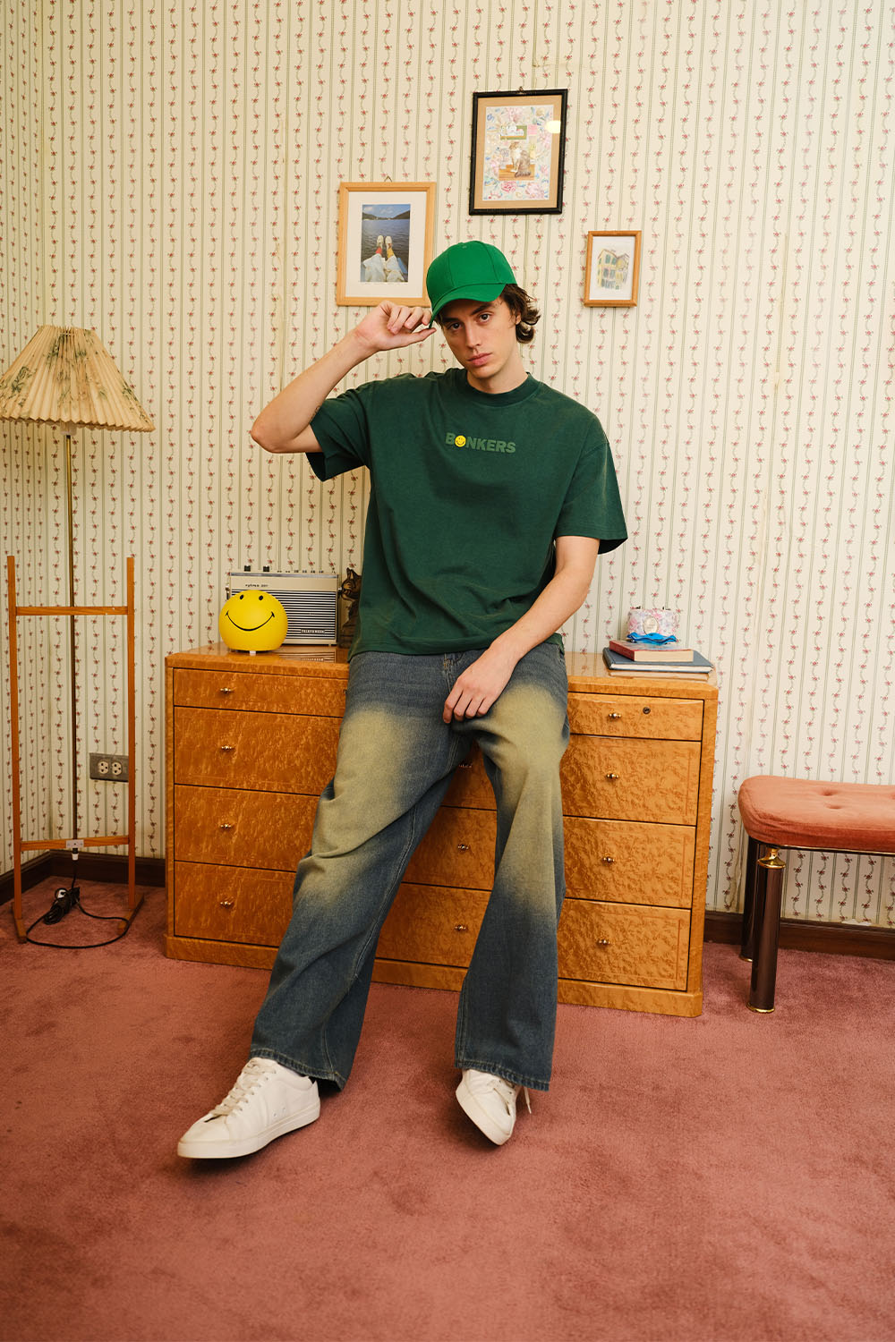 Bottle Green Smiley Originals x Bonkers Oversized T-shirt