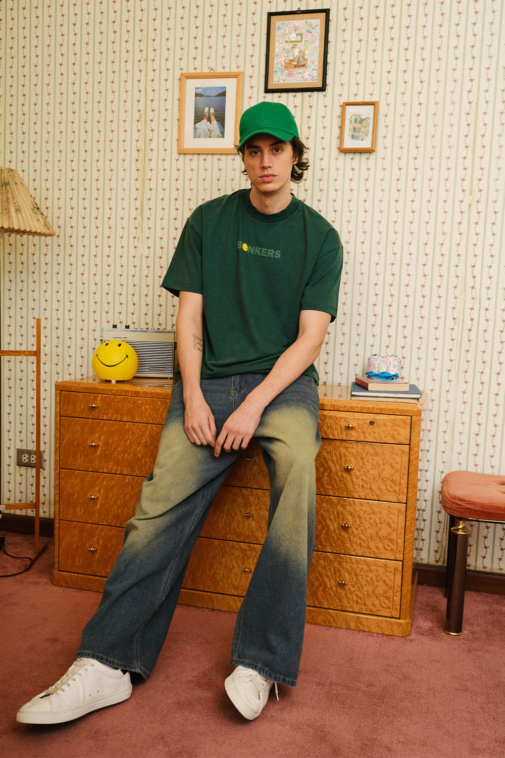 Bottle Green Smiley Originals x Bonkers Oversized T-shirt