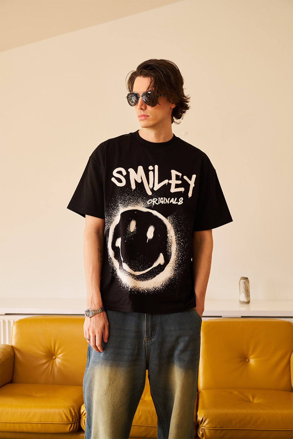 Spray Paint Smiley Oversized T-shirt