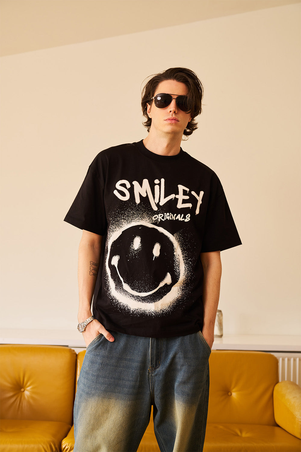 Spray Paint Smiley Oversized T-shirt