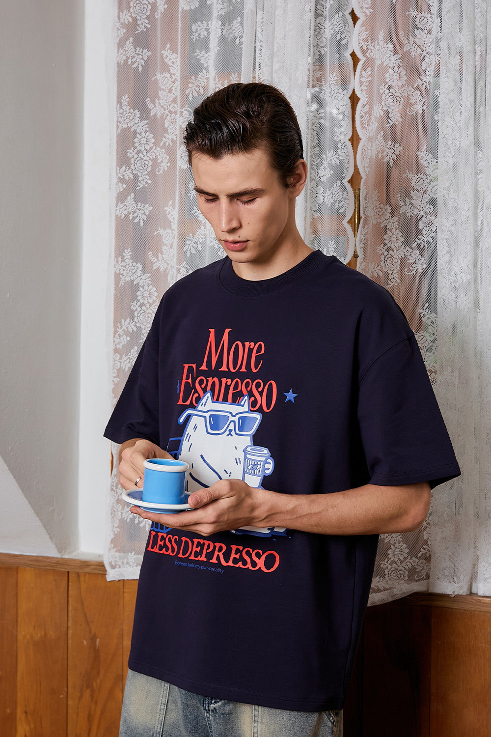 Espresso Depresso Navy Blue Oversized T-shirt