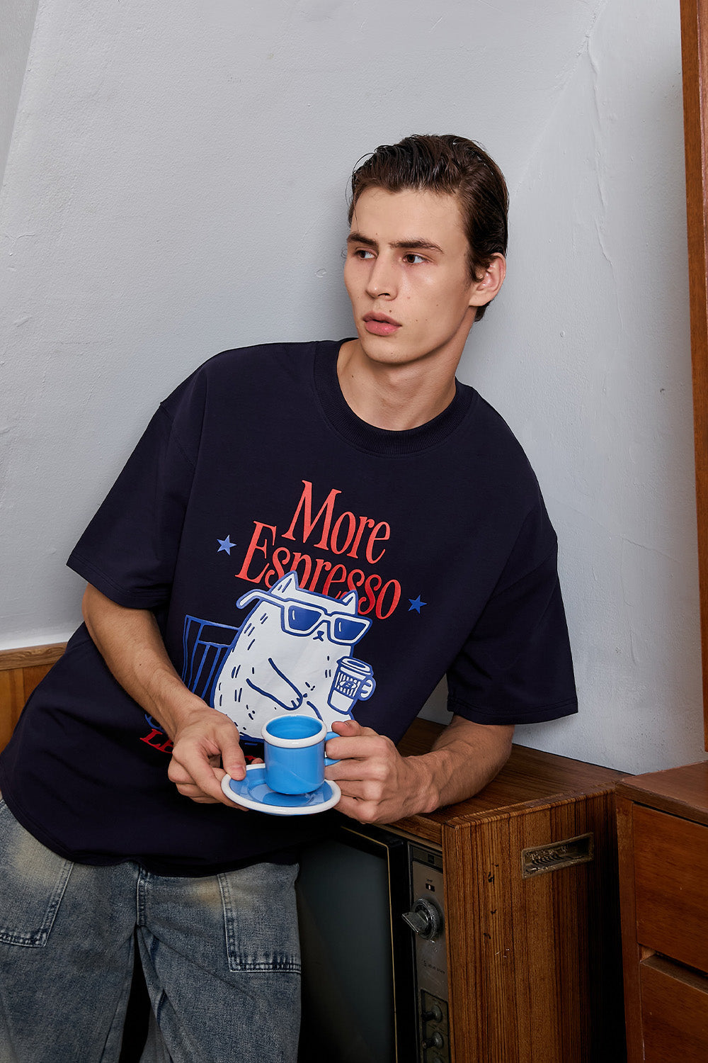 Espresso Depresso Navy Blue Oversized T-shirt