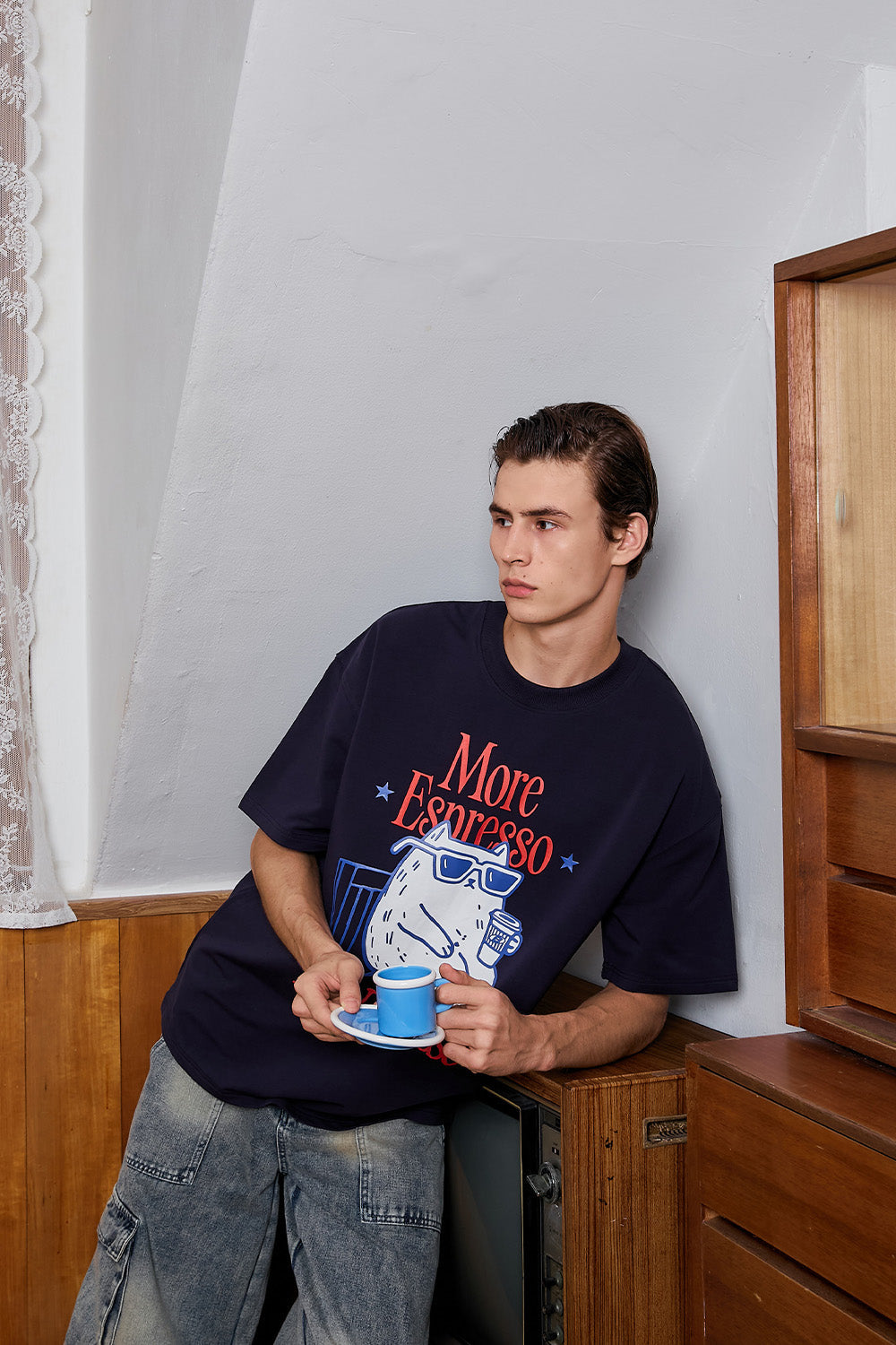 Espresso Depresso Navy Blue Oversized T-shirt