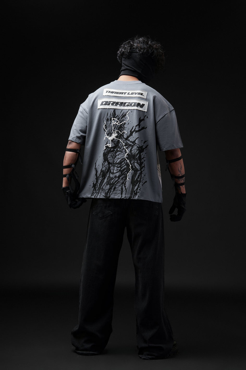 Threat Level Dragon V2 - Anime oversized tshirt with Patchwork