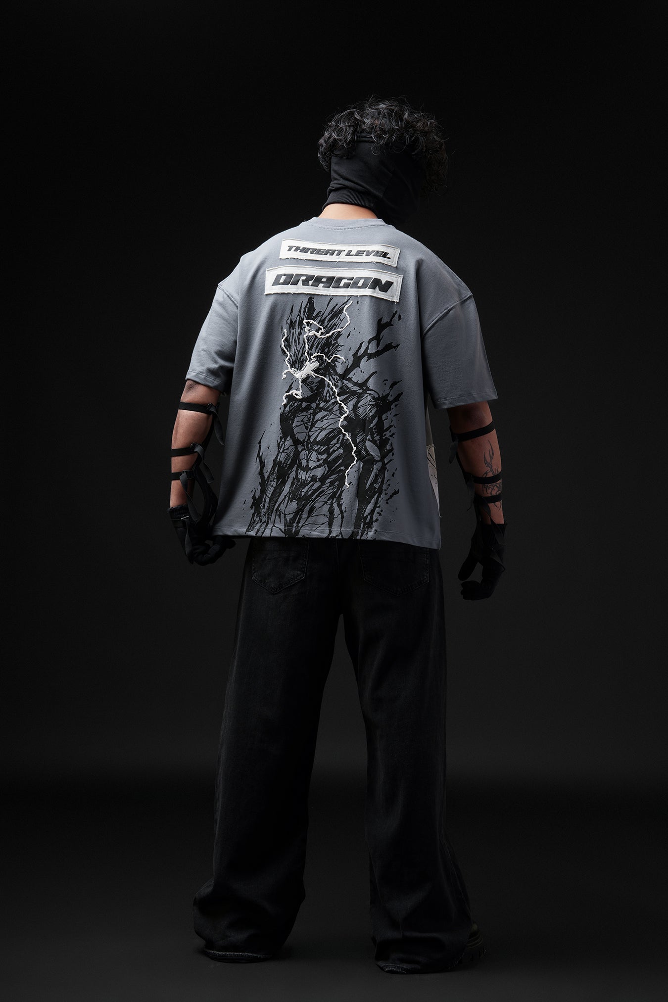 Threat Level Dragon V2 - Anime oversized tshirt with Patchwork