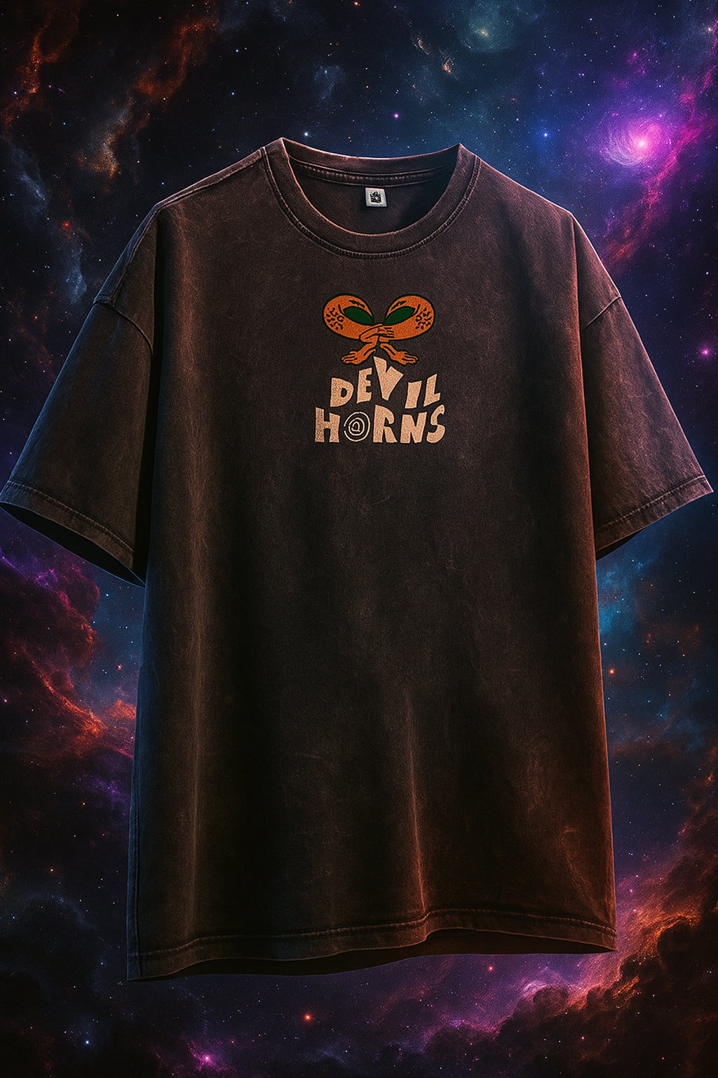 Devil Horn Oversized Acid Washed Graphic Back Printed Exclusive T-shirt