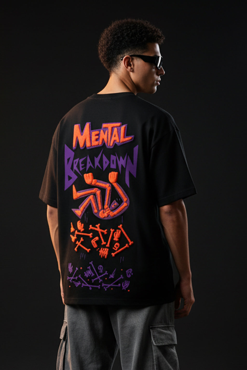 Mental Breakdown Black Oversized Puff Printed Exclusive T-shirt