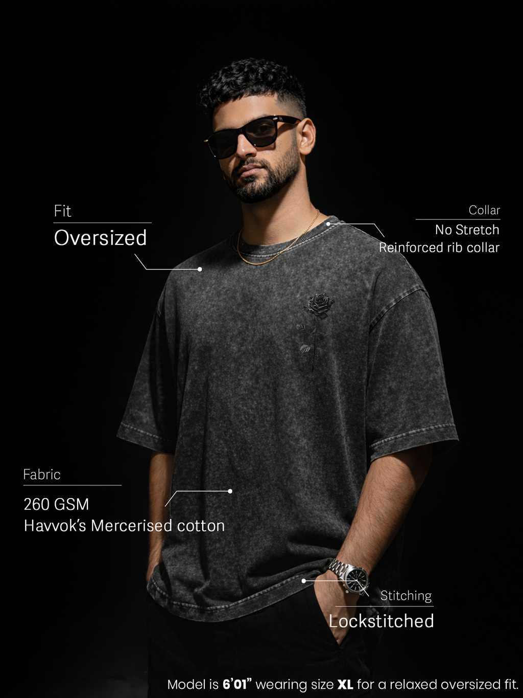 Dark Rose Tshirt - Black