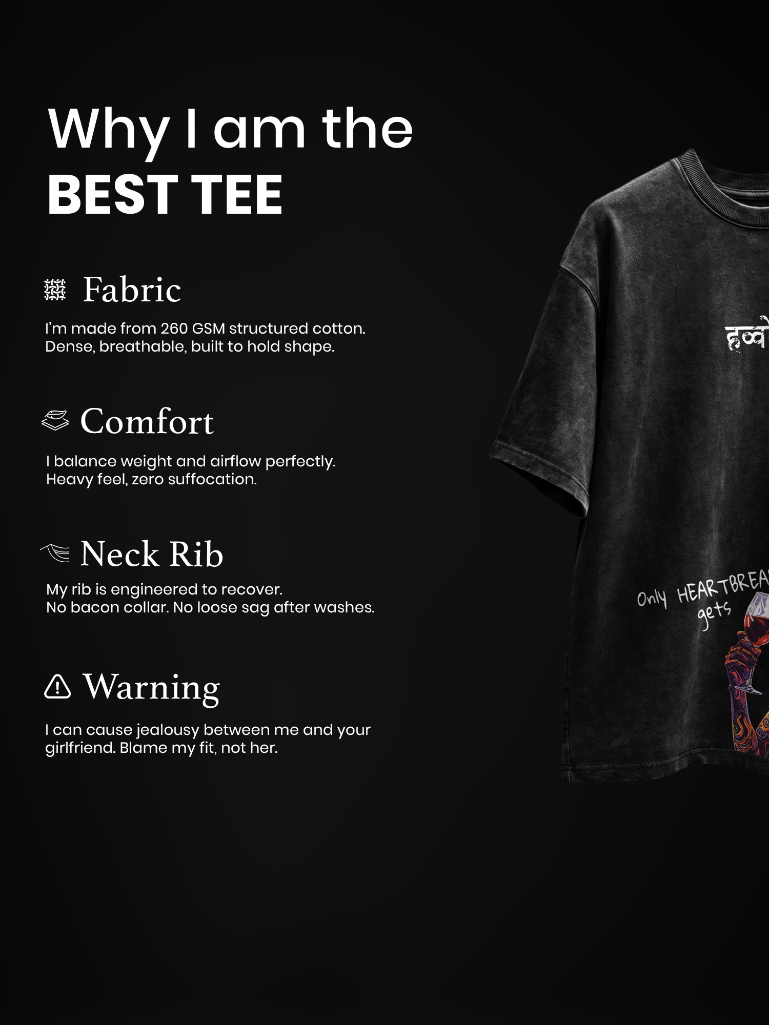 Broken Pour Unisex Black Acid Wash Tshirt