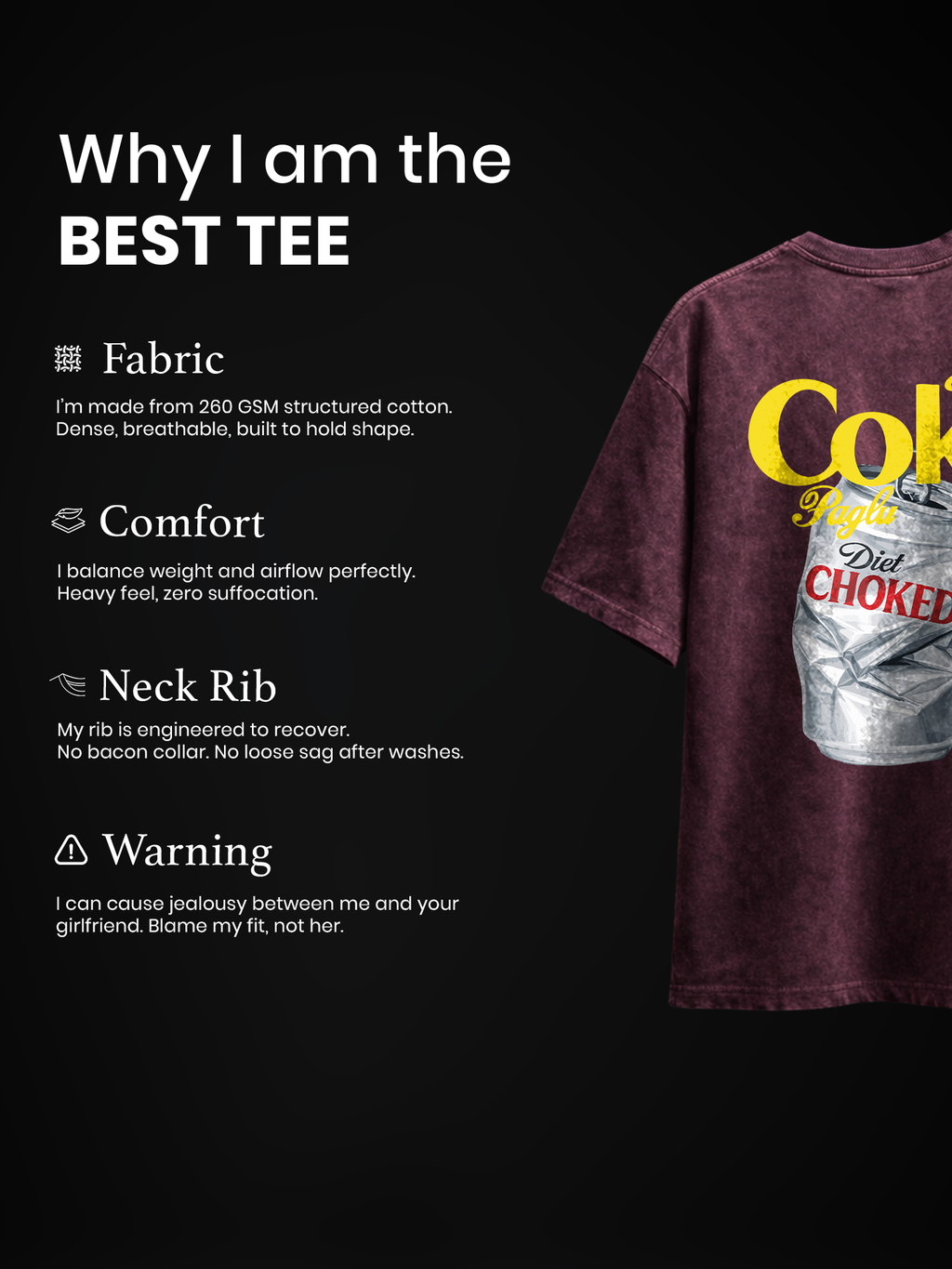 The Diet Choke Unisex Maroon Acid Wash Tshirt
